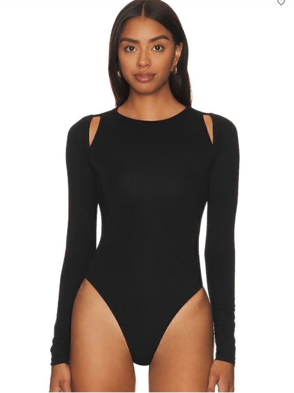 NWT House of Harlow 1960 Mila Cutout Back Thong Bodysuit Long Sleeve Black S